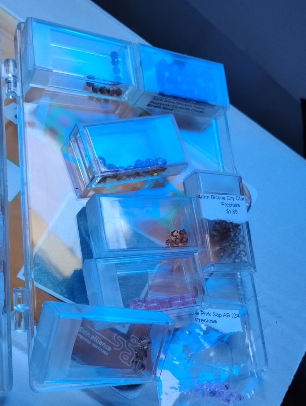 Swarovski Beads Lot in Storage Organizer with Compartments - Clear